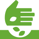 A green hand with a green leaf on it.