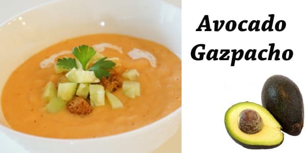 A bowl of avocado gazpacho soup.