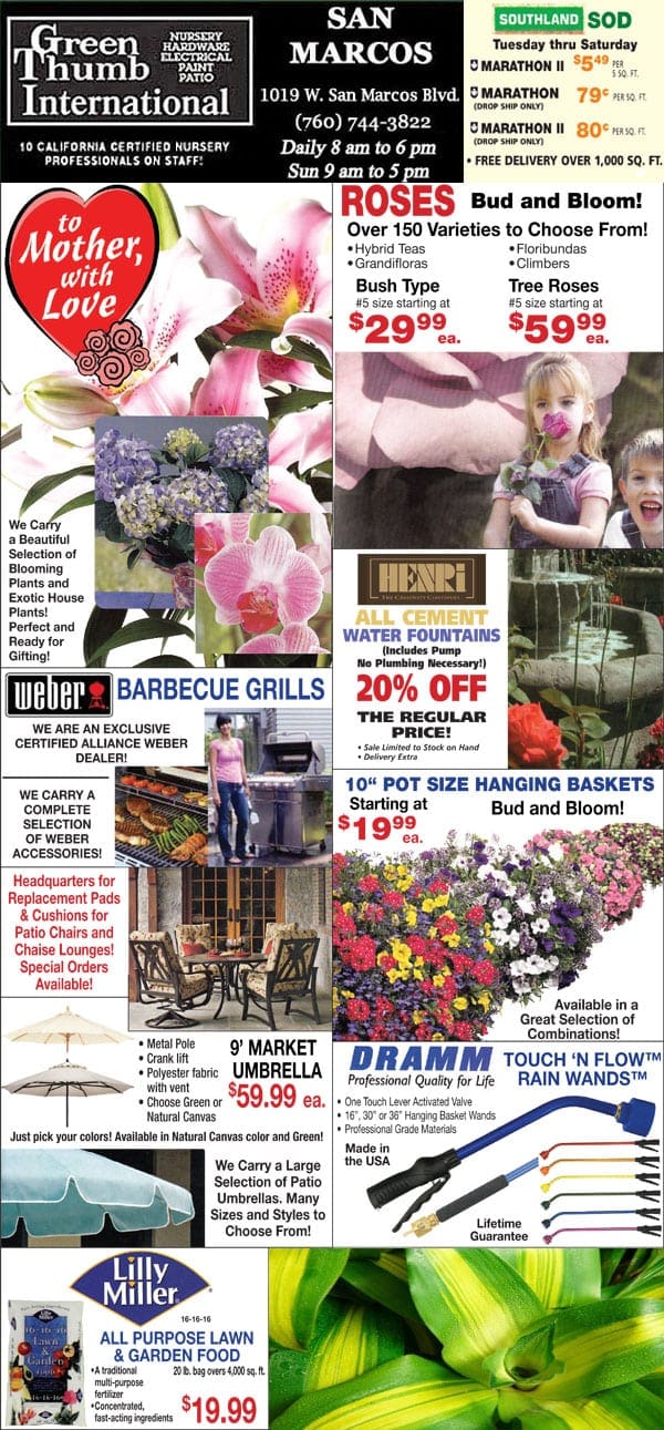 Green Thumb Ad for San Marcos Green Thumb Nursery
