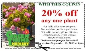 Green Thumb Coupon 9-13-18 - Green Thumb Nursery
