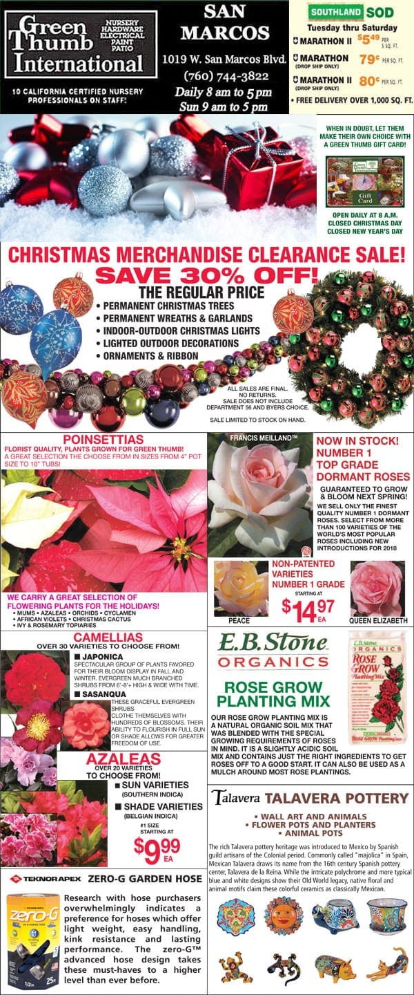 121318 Ad for San Marcos Green Thumb Nursery