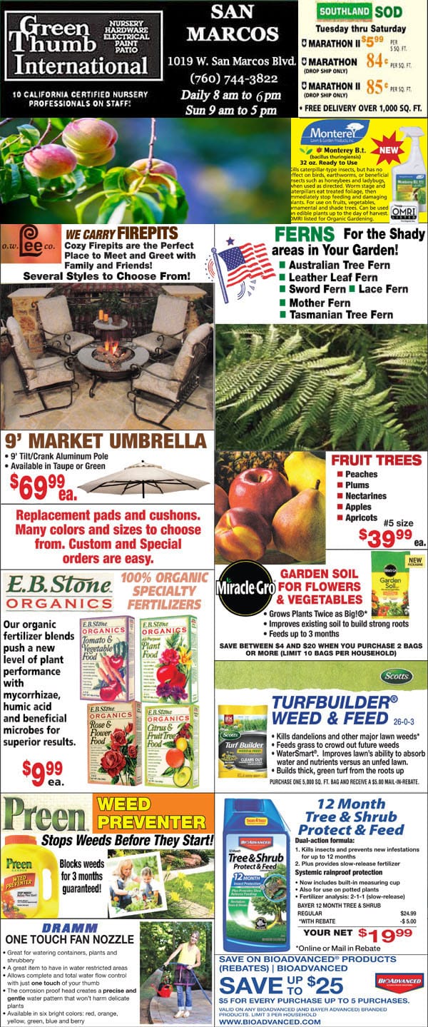 62019 Ad for San Marcos Green Thumb Nursery