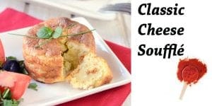 Classic cheese souffle served on a white plate at a garden center in Southern California.