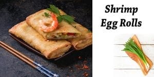 Shrimp egg rolls and chopsticks served in a garden center.