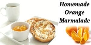 Homemade orange marmalade using fresh citrus from a Southern California garden center.