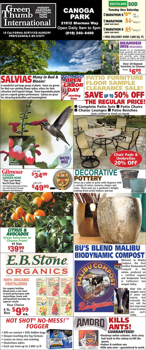 A flyer advertising a variety of items for sale at the best garden center near me.