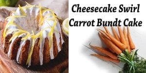 A delicious carrot bundt cake with a cheesecake swirl.