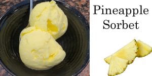 Pineapple sorbet served in a bowl.