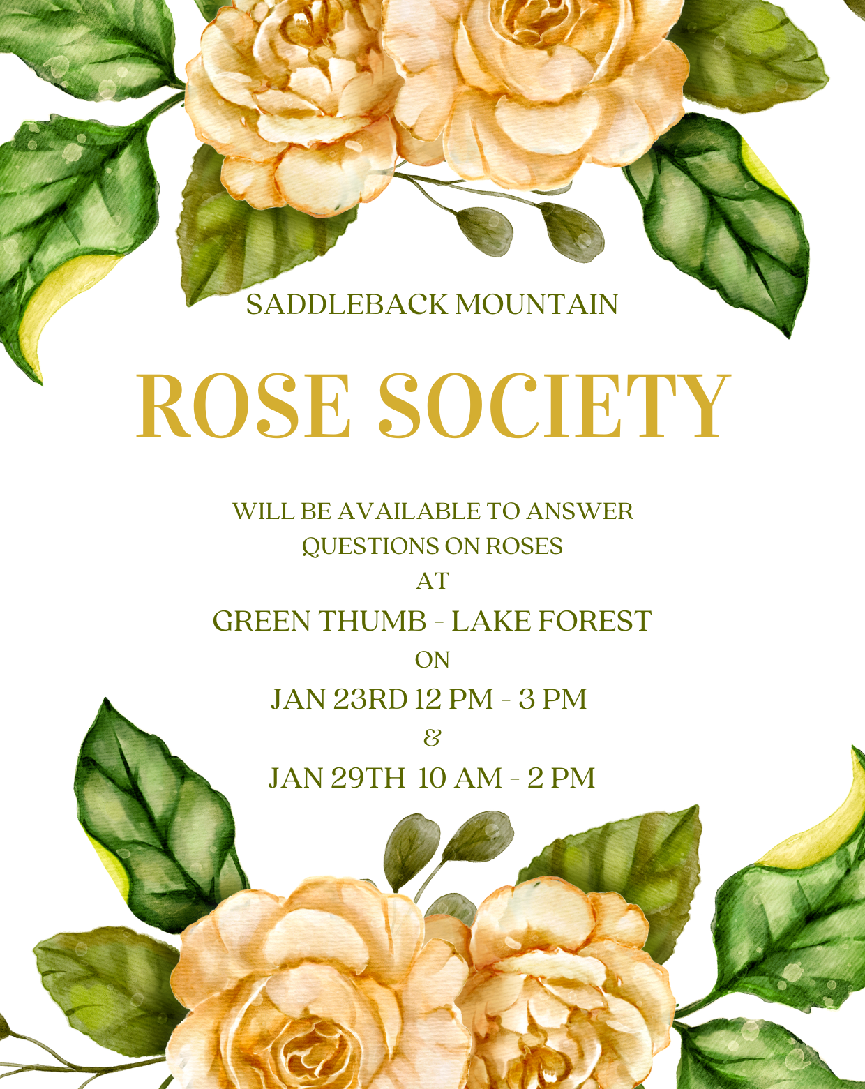 A rose society invitation showcasing yellow flowers on a white background from the best plant nursery near me.