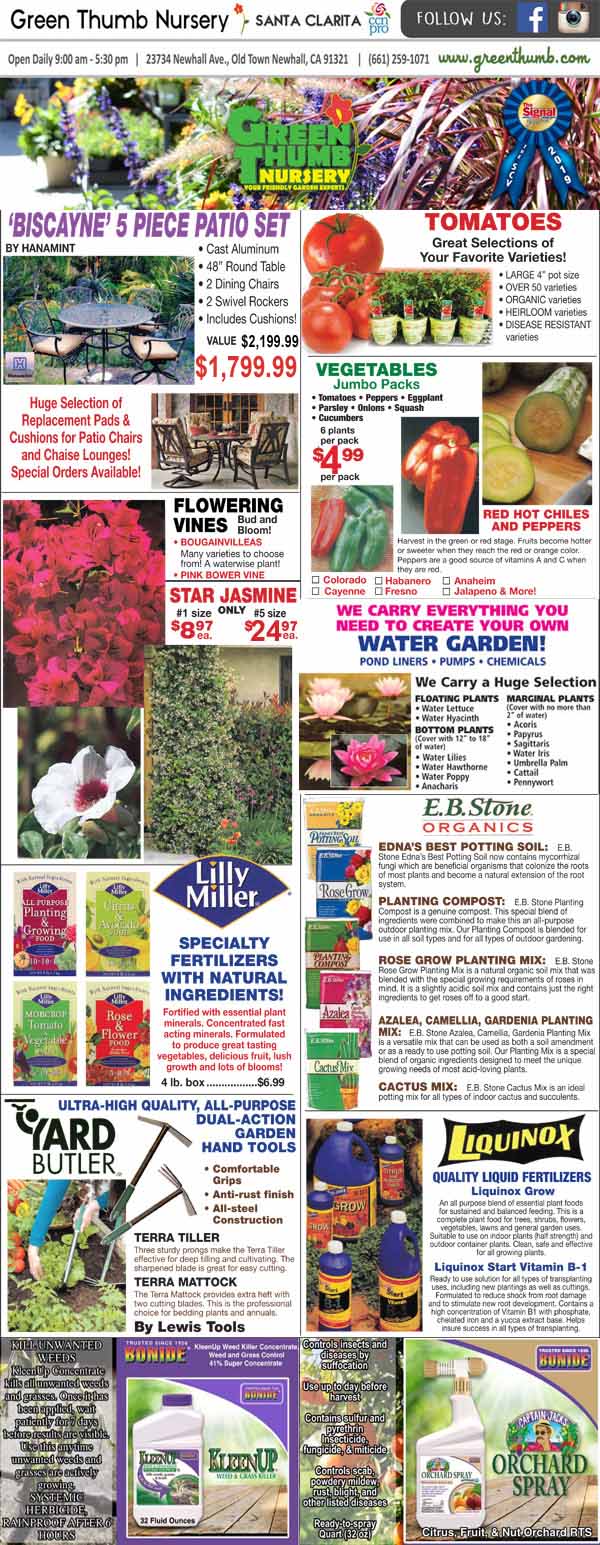 4142021 Ad for Newhall Santa Clarita Green Thumb Nursery