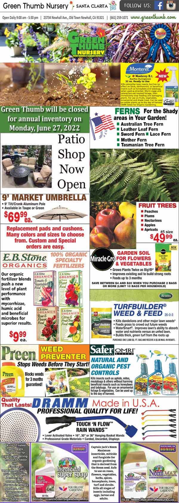 6232022 Ad for Newhall Santa Clarita Green Thumb Nursery