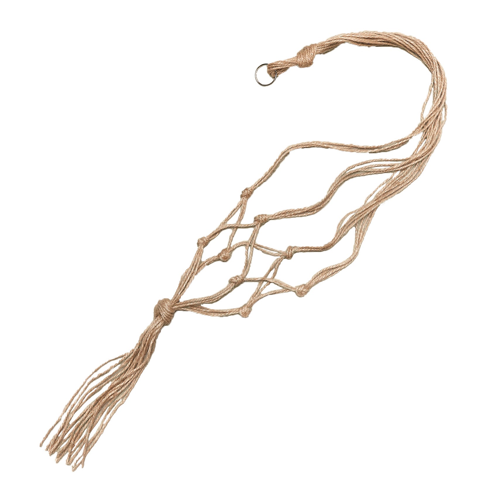A beige necklace with a tassel on it, available at the best garden nursery near me.