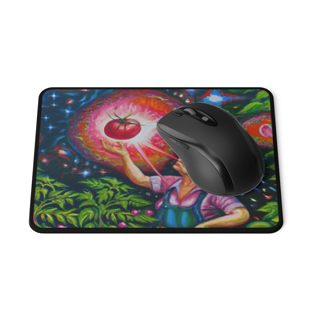 A 'Tomato Love' Non-Slip Mouse Pad by Green Thumb Nursery, perfect for garden enthusiasts searching for the best plant nursery near me.