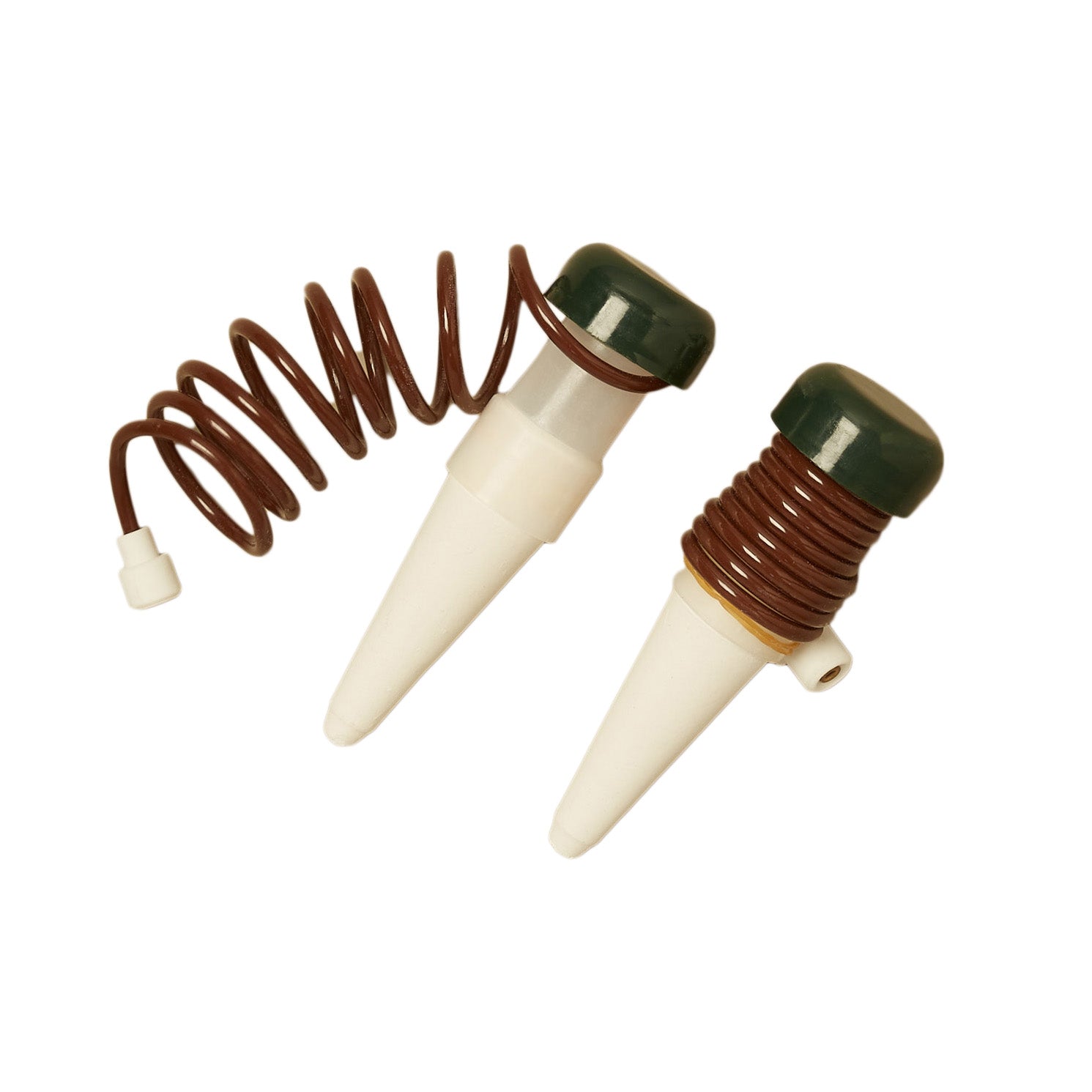 A pair of brown and white syringes on a white background in one of the best plant nurseries near me.