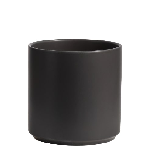 A black plant pot on a white background from the best garden center near me.