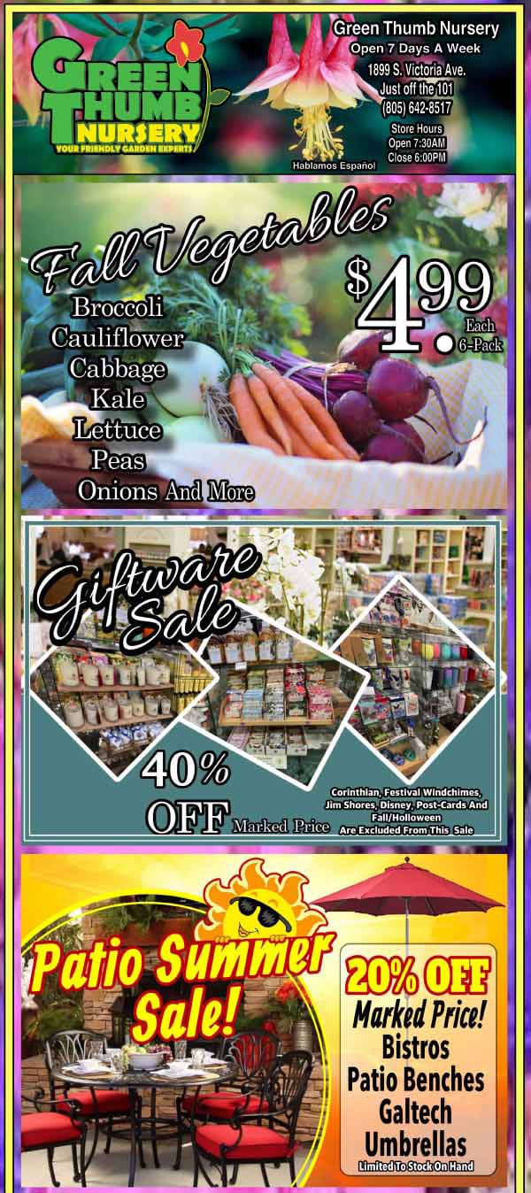 A flyer featuring a variety of items for sale at the best plant nursery near me.