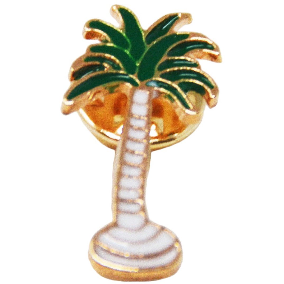 A palm tree enamel pin on a white background, available at the best garden center near me.