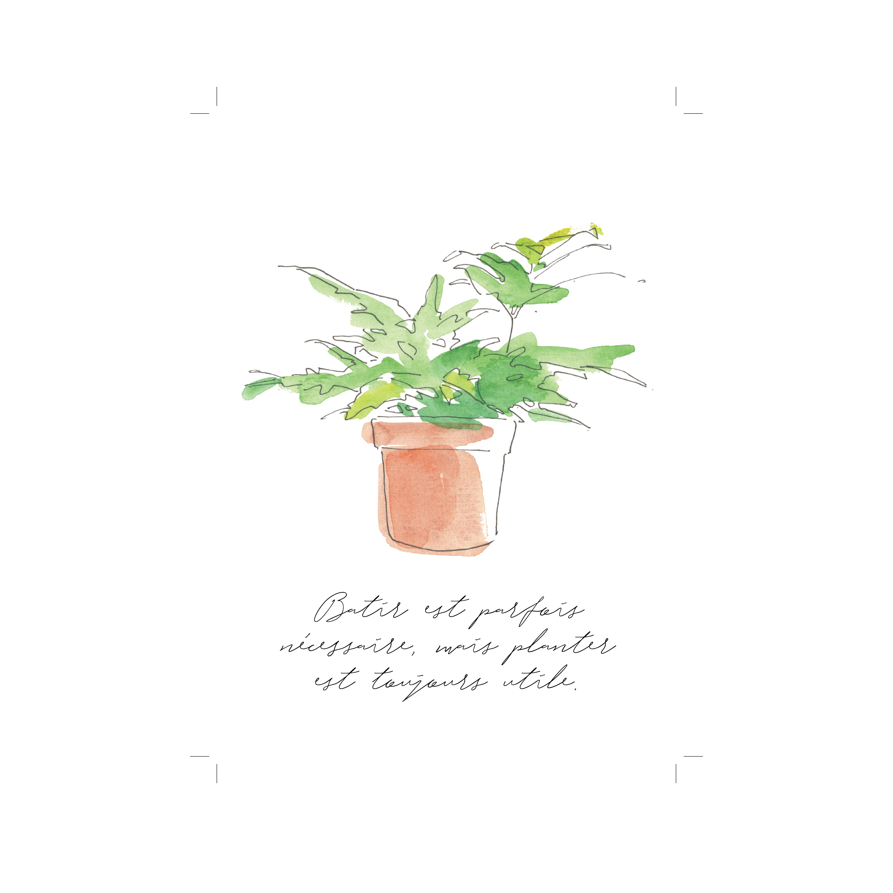 A watercolor painting of a potted plant with a quote from the best garden center near me.