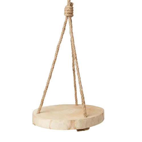 A wooden plate hanging from a rope on a black background at the best plant nursery near me.