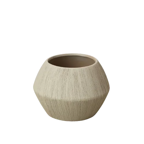 A beige planter on a black background, available at the best plant nursery near me.