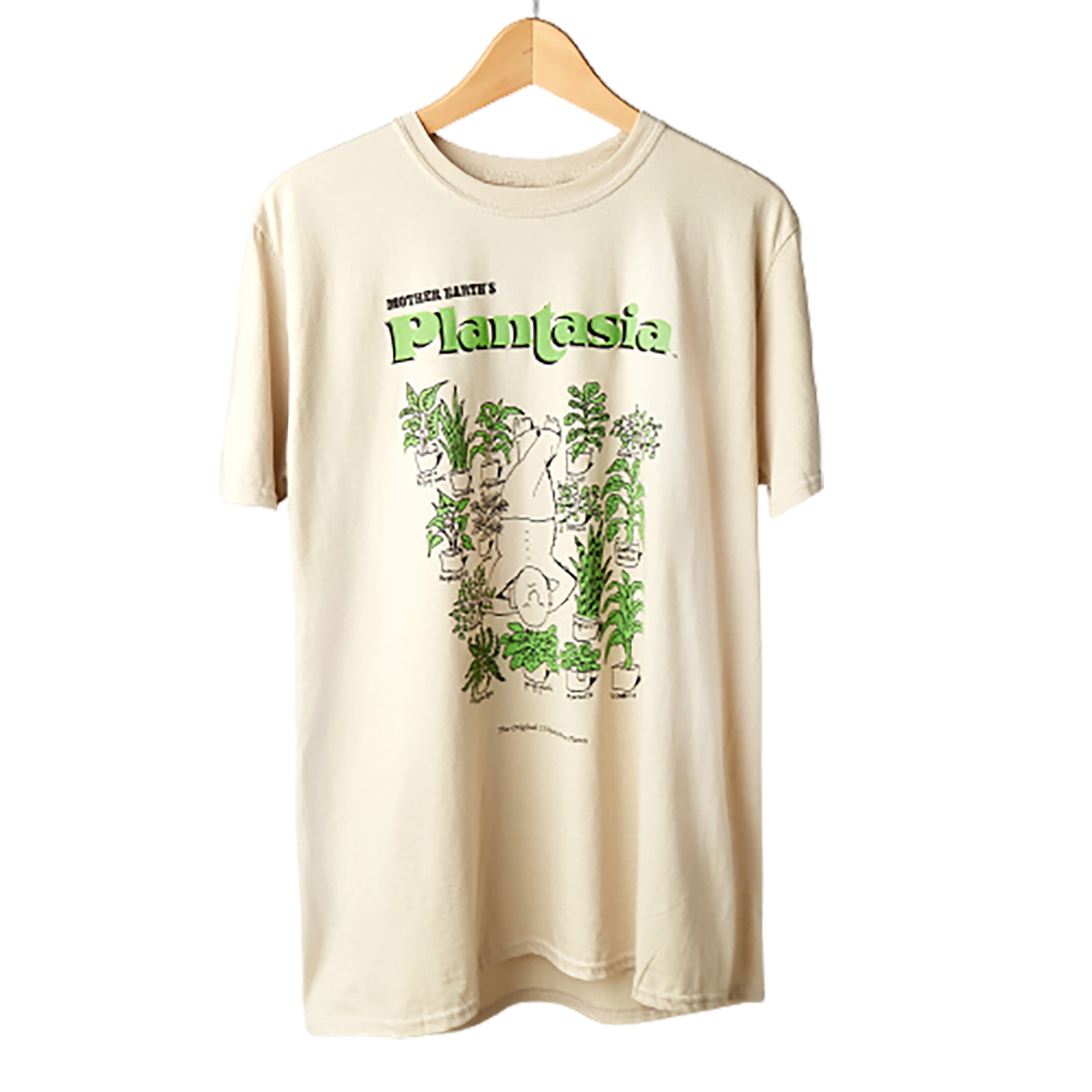 A beige t-shirt featuring an image of plants from a top plant nursery.