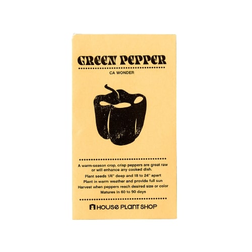 A packet of greek peppers on a white background, available at one of the best garden nurseries near me.